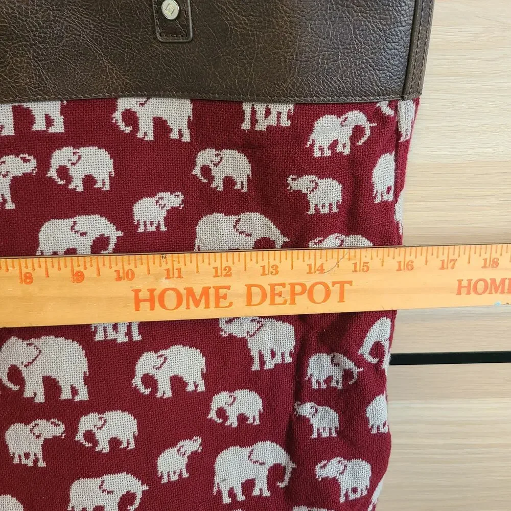Jewell Thirty-One Reversible Tote‎ Bag Rio Weave Dark Red Elephant Safari Weave